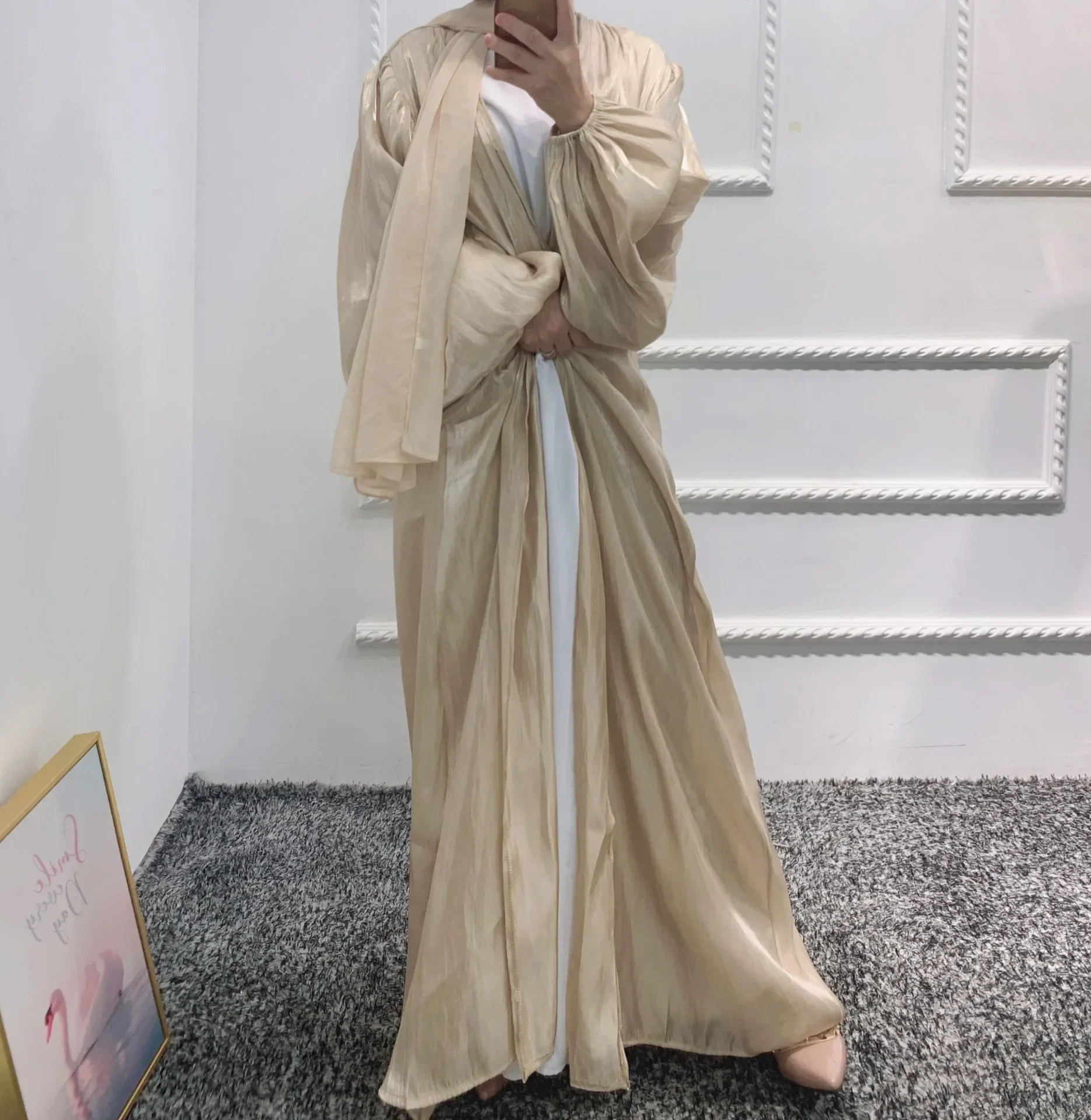 

New Spring Summer Fashion Abaya Robe Dress Muslim Women Elegant Solid Long Abaya Dress Women