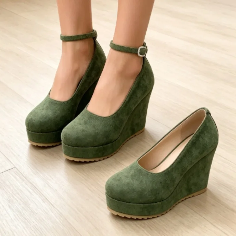 Women's Shallow Mouth Professional Single Shoes 2026 Spring Suede European/American Sponge Cake Thick Soled Slope Matching Shoes