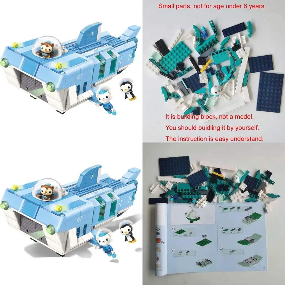 Octonauts Ocean Adventure Building Blocks Set: White Shark Base with Barnacles, Shellington, Peso, 403 Pieces