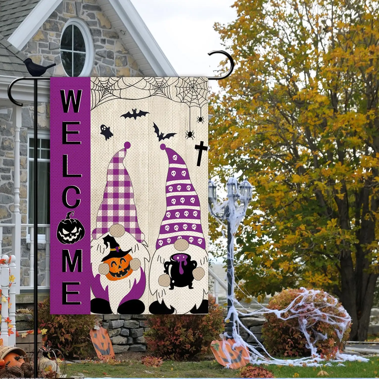 Happy Halloween Garden Flag Gnome Small double sided Seasonal Burlap Garden Farmhouse Decor 12.5x18 Inch yyi