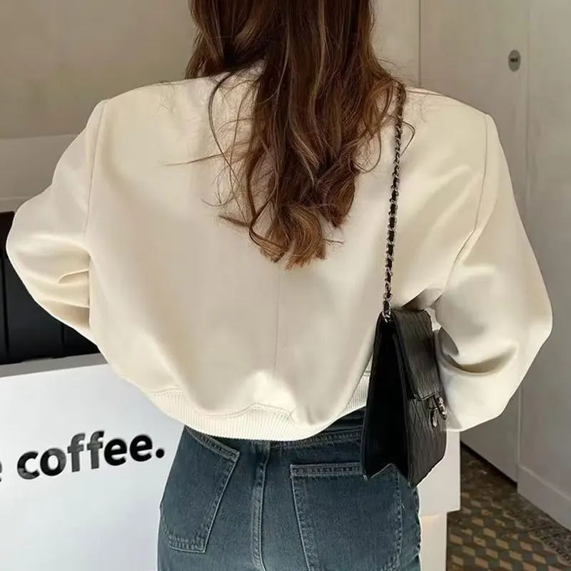 GG Women Fashion Jacket Solid Color Coat Autumn Winter Button Baseball Aviator Cropped Jackets For Women Long Sleeve Crop Outerw