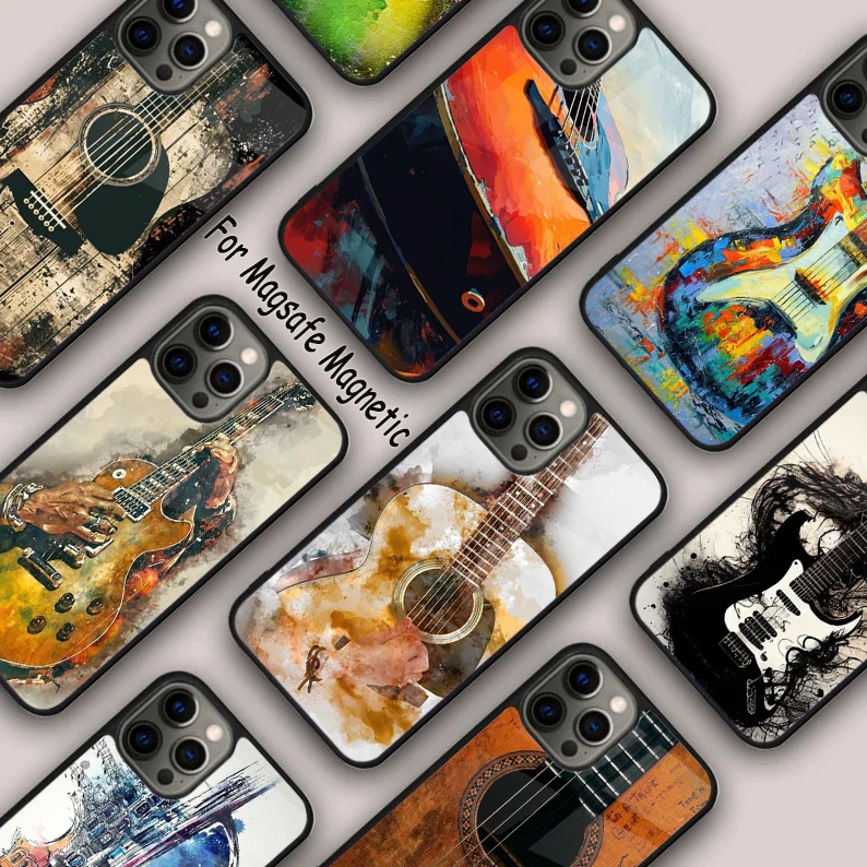 Acoustic Guitar Artistic Music Magnetic Phone Case For APPLE iPhone 16 14 13 12 11 Pro Max 15 Plus Wireless Charge MagSafe Cover