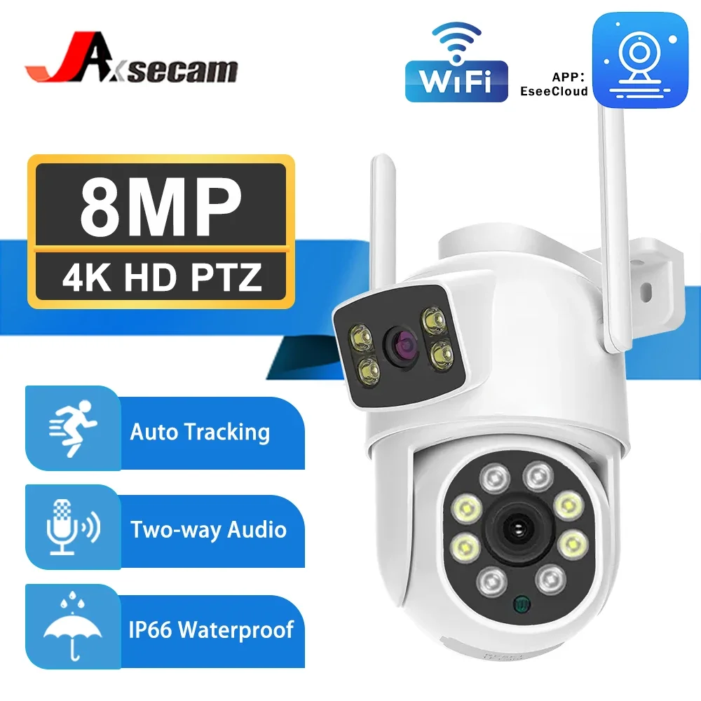 4K 8MP WiFi IP Camera Surveillance Dual Lens Dual Screen PTZ Home Security-Protection CCTV Mini Video Security Camera Outdoor