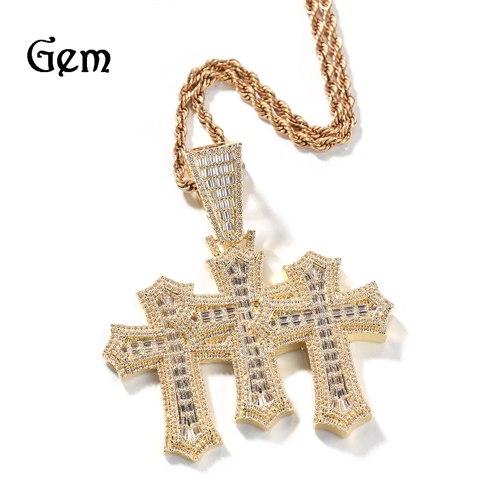 

Classic T-square zircon cross pendant, fashionable new hip-hop trendy cool necklace, male rap versatile jewelry