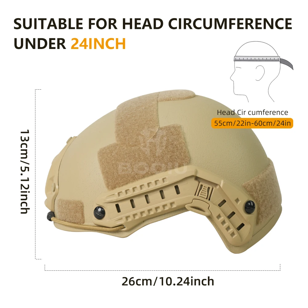 BOOIU MH-Type Tactical Helmet with Adjustable Suspension Wendy Protective Glass Fiber Headgear for Outdoor Sports CS Games