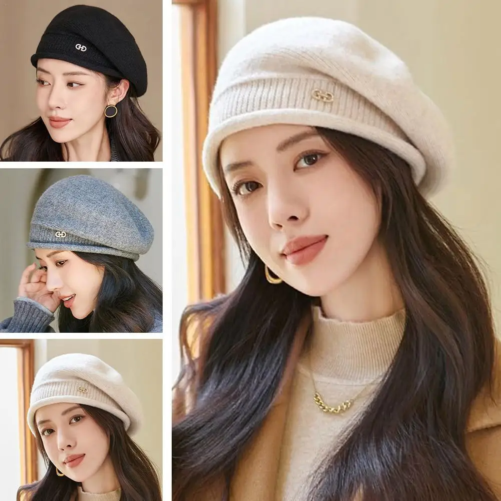 Fashion Women Hat Solid Color Warm Beret Vintage Knitted Beret Hat Autumn Winter Lady Artist Painter Cap Bonnet