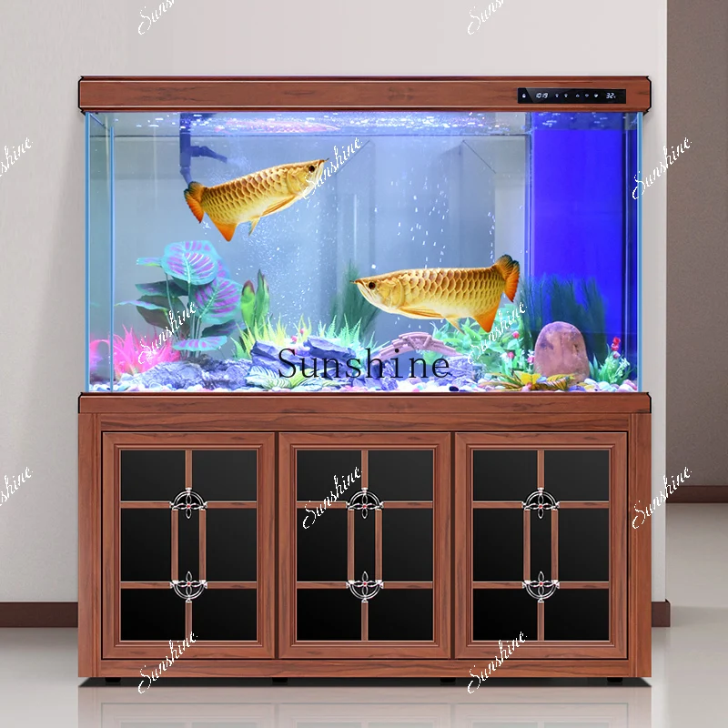 Living room ecological household medium and large bottom filter ultra-white glass partition screen water lucky fish tank FT