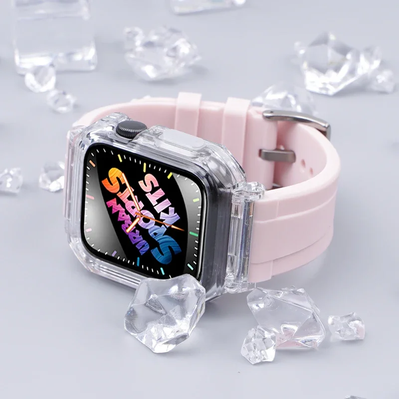 Transparent Case Modification Kit For Apple Watch 10 9 8 7 45mm 41mm 42mm 46mm Silicone Band iWatch Series 6 SE 5 4 40mm 44mm