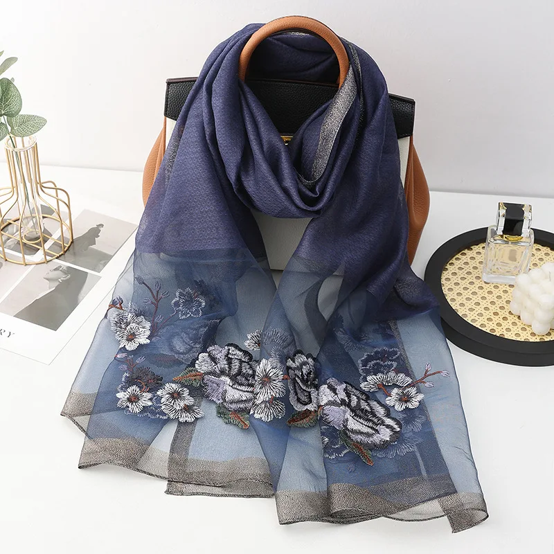 

Шелковый шарф для женщин, хиджаб, шали из пашмины, бандана, одеяло, шарфы с цветочной вышивкой из пашмины, платок шарфи