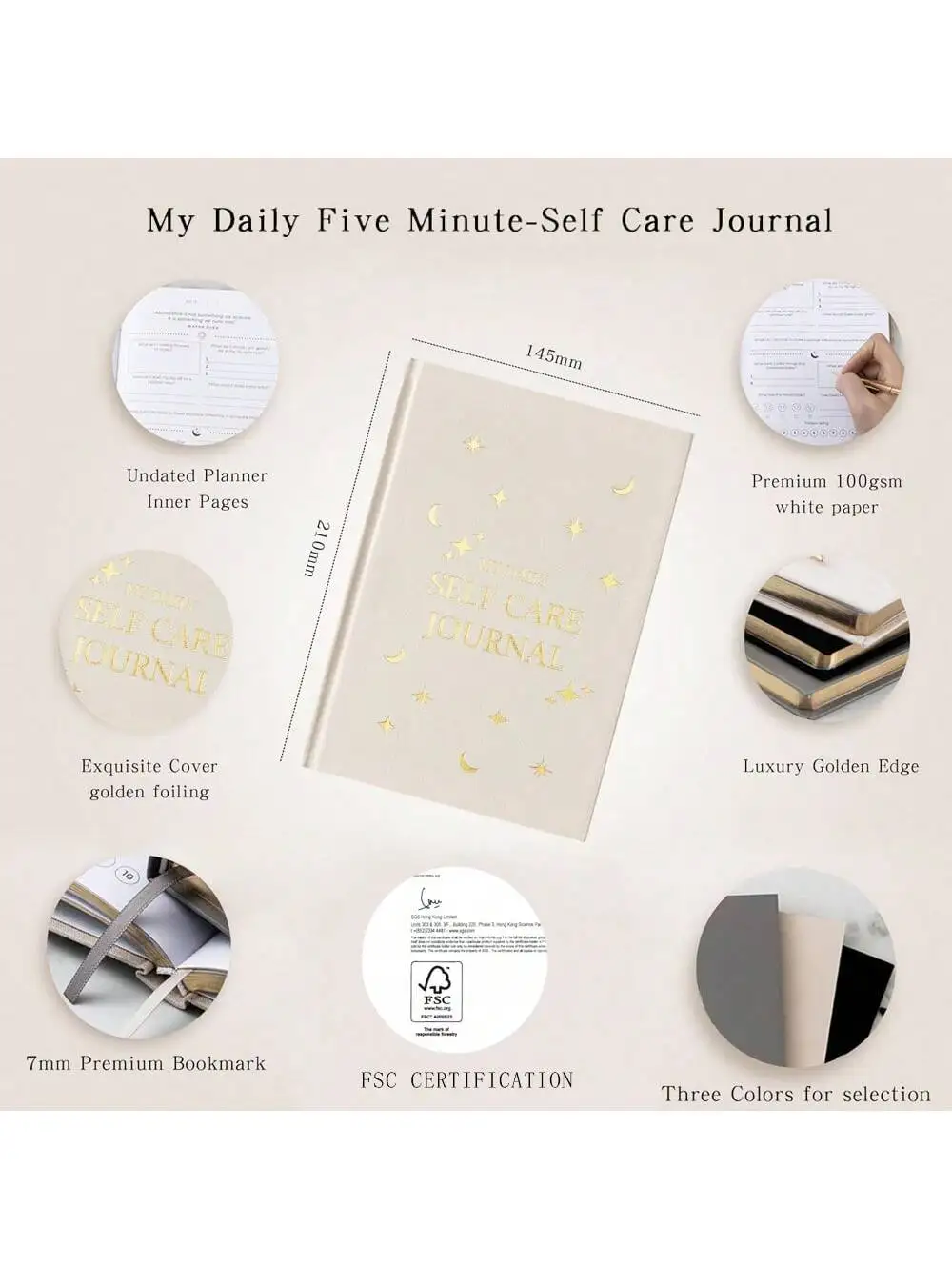 1 pc star cover self-pleasing notebook,premium leather paper,luxury gold edge sealing,self-management/self reflection/astry five minutes