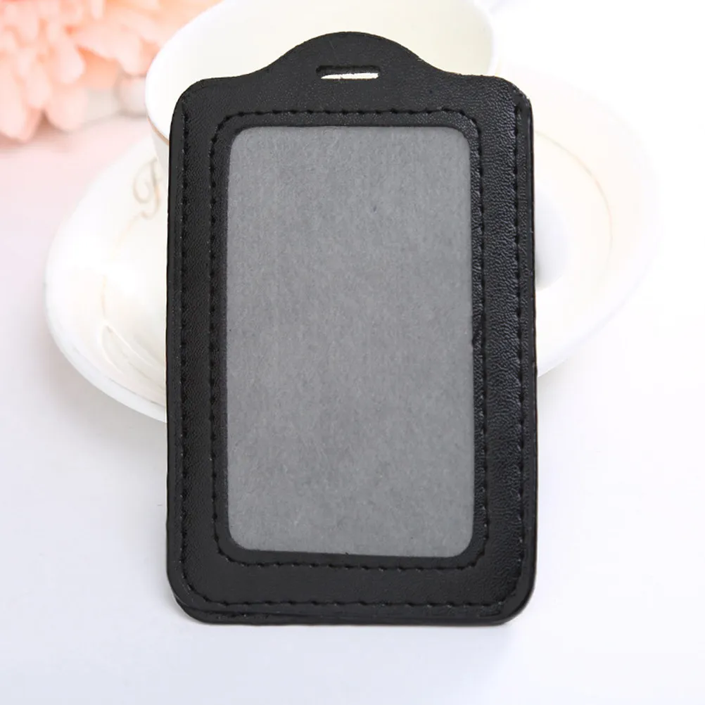 

5Pcs Black PU Id Badge Holder 8x5cm Inner Size Clear Front Window Easy in Out Holder Pass Pouch Pass Case