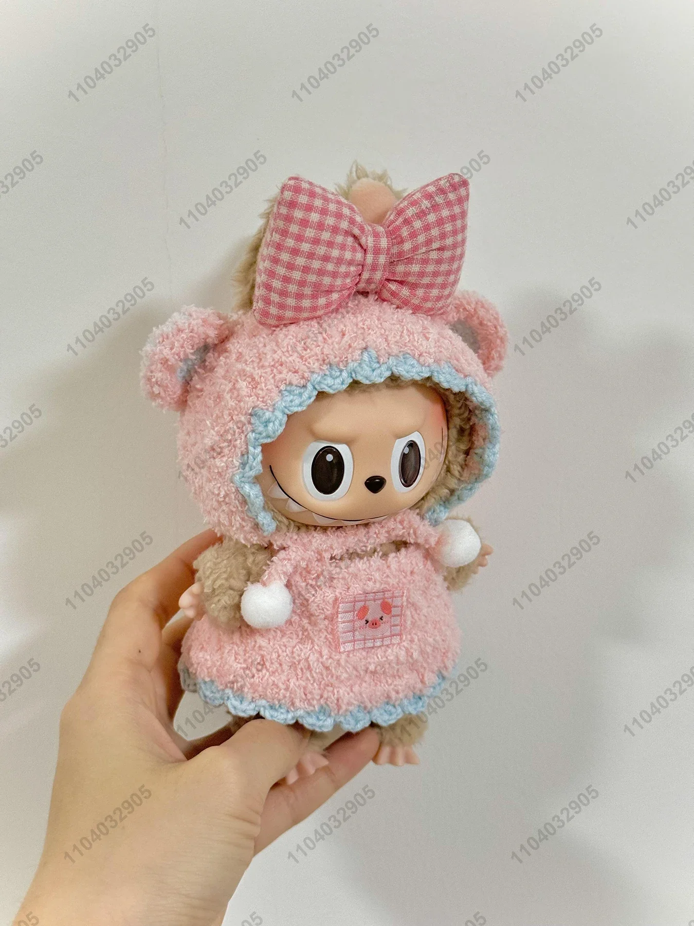 Labubu The Monster Pink Bow Sweater Dress Costume Doll Clothes Original Replica 1:1 Vinyl Plush Doll Action Figure Bag Charm