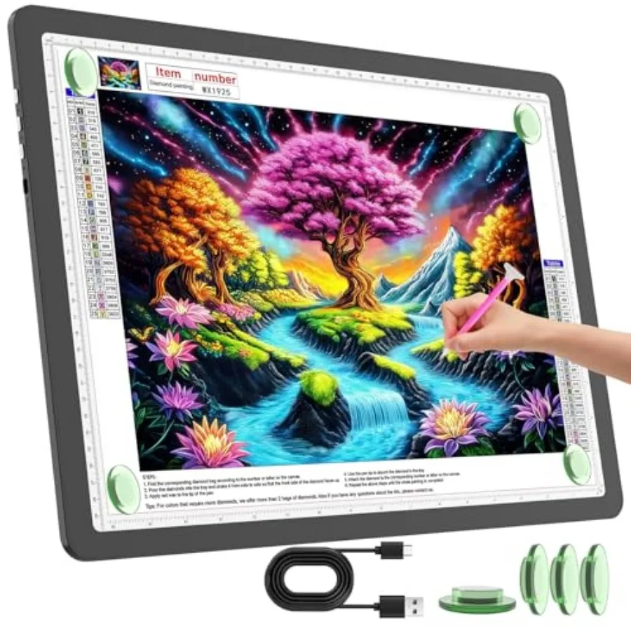

Rechargeable A3 Light Pad for Diamond Painting, Ultra Bright Tracing Light Box for Drawing, Wireless Lightbox for Tracing and D