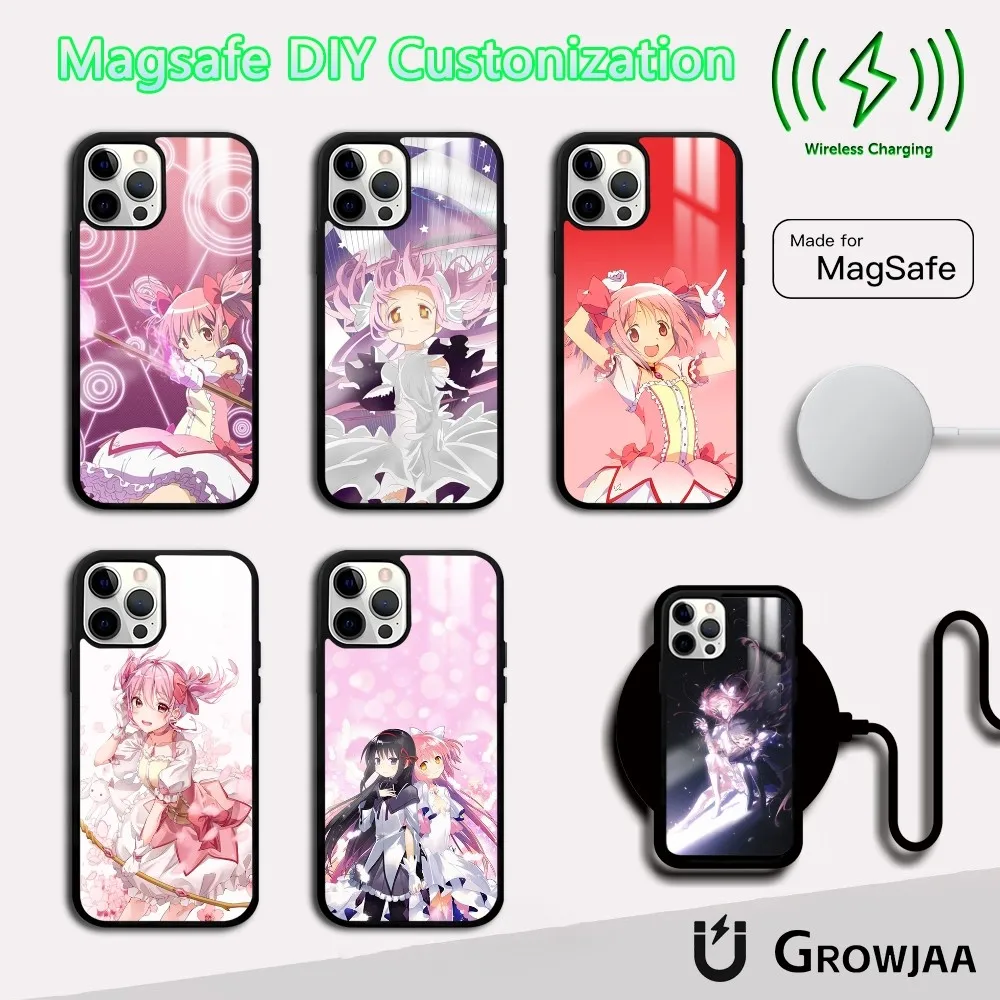 P-Puella Magi M-Madoka M-Magica Phone Case For iPhone 16 15 14 13 12 11 Pro Max Plus Mini Magsafe Mirror Wireless Magnetic Cover