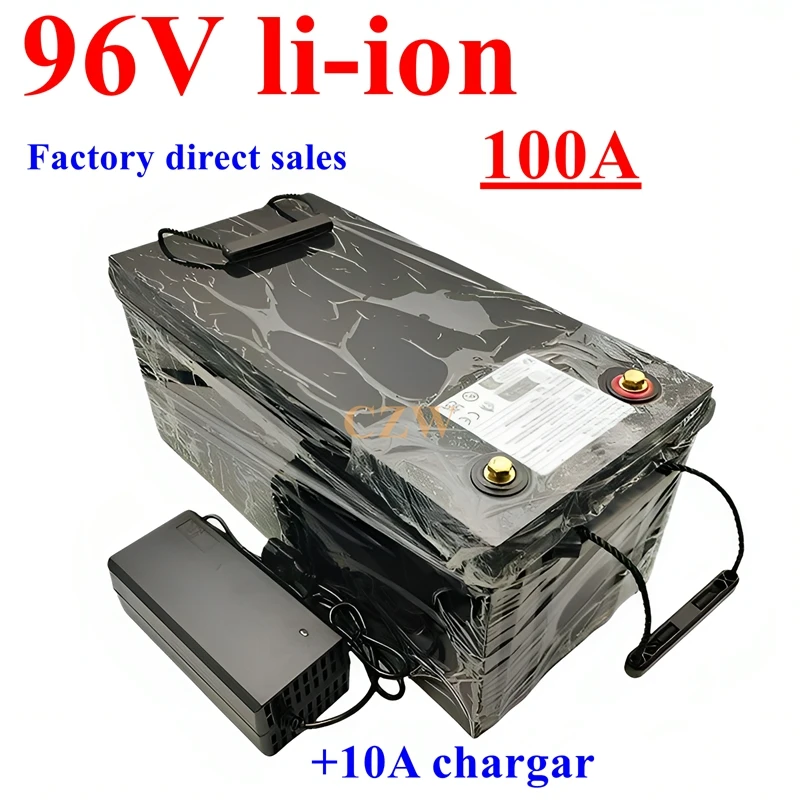 

czw 96v 100ah waterproof lithium ion Rechargeable bateria for car bus Golf trolley RV AGV Marine Tourist car Caravan + 10A Charg