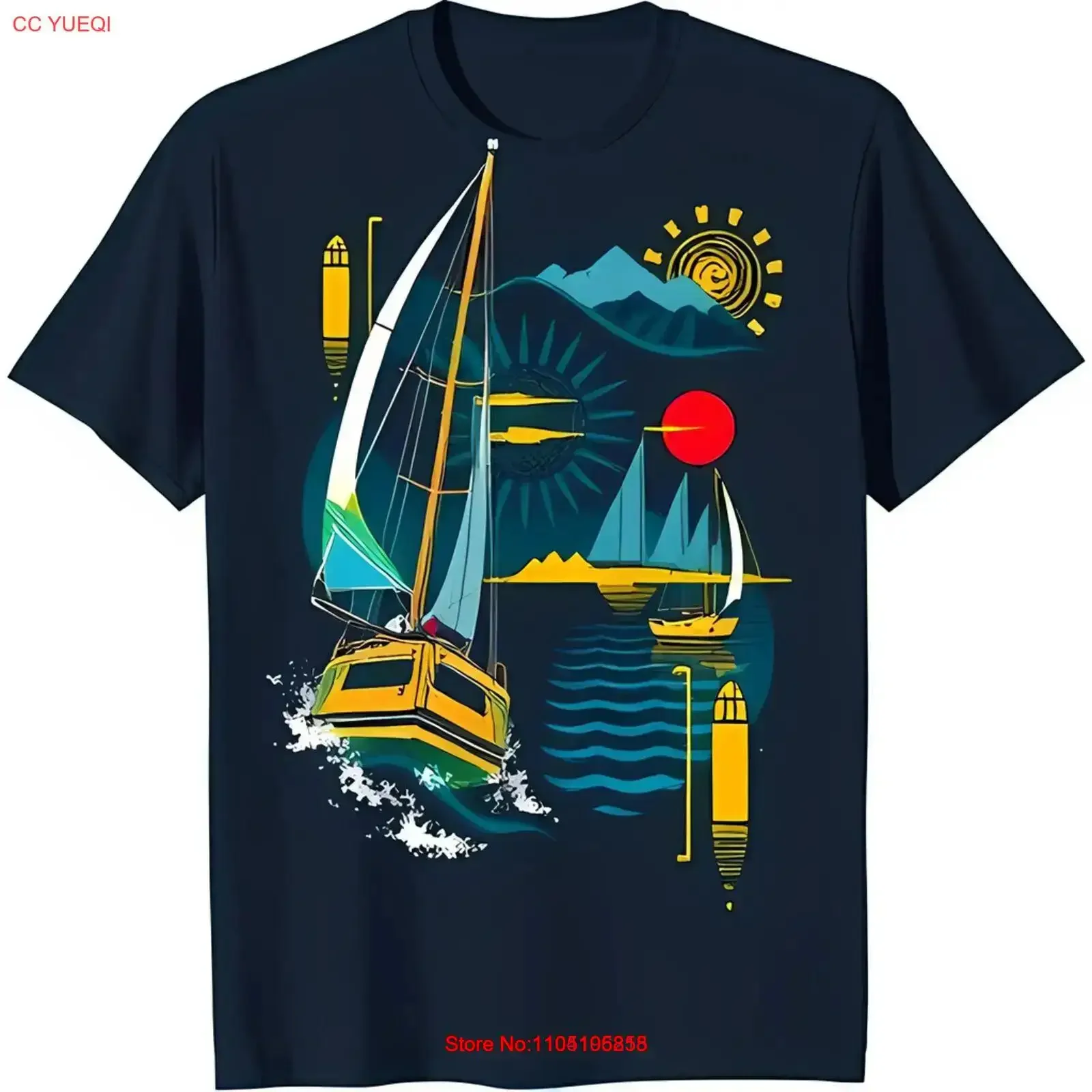 

Colorful Sailboat T Shirt Vibrant Sunset Design on Black vintage Washed Versatile streetwear Comfortable Slightly Casual