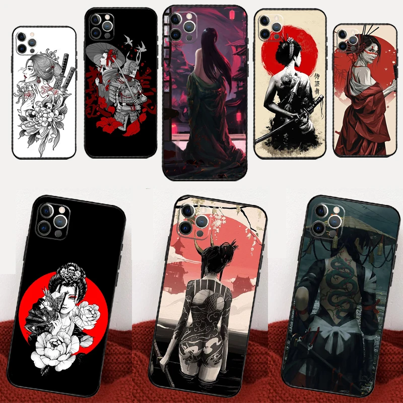 Samurai Warrior Geisha Phone Case For iPhone 16 15 14 13 12 11 Pro Max Mini X XS XR 6 Plus Back Cover