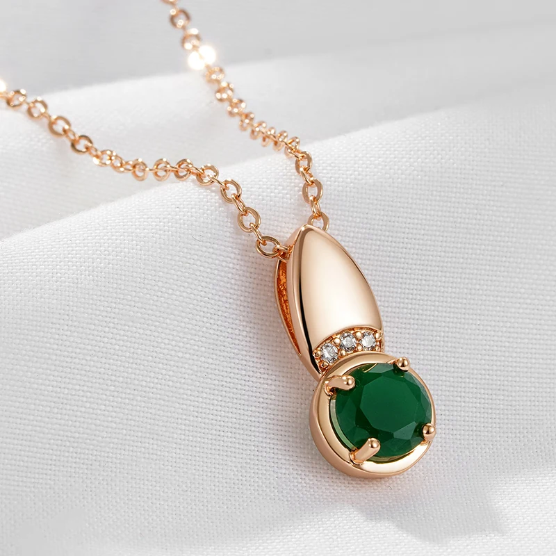 Wbmqda Round Emerald Stone Pendant And Necklace For Women 585 Rose Gold Color Daily High Quality Zircon Neck Chain Jewelry