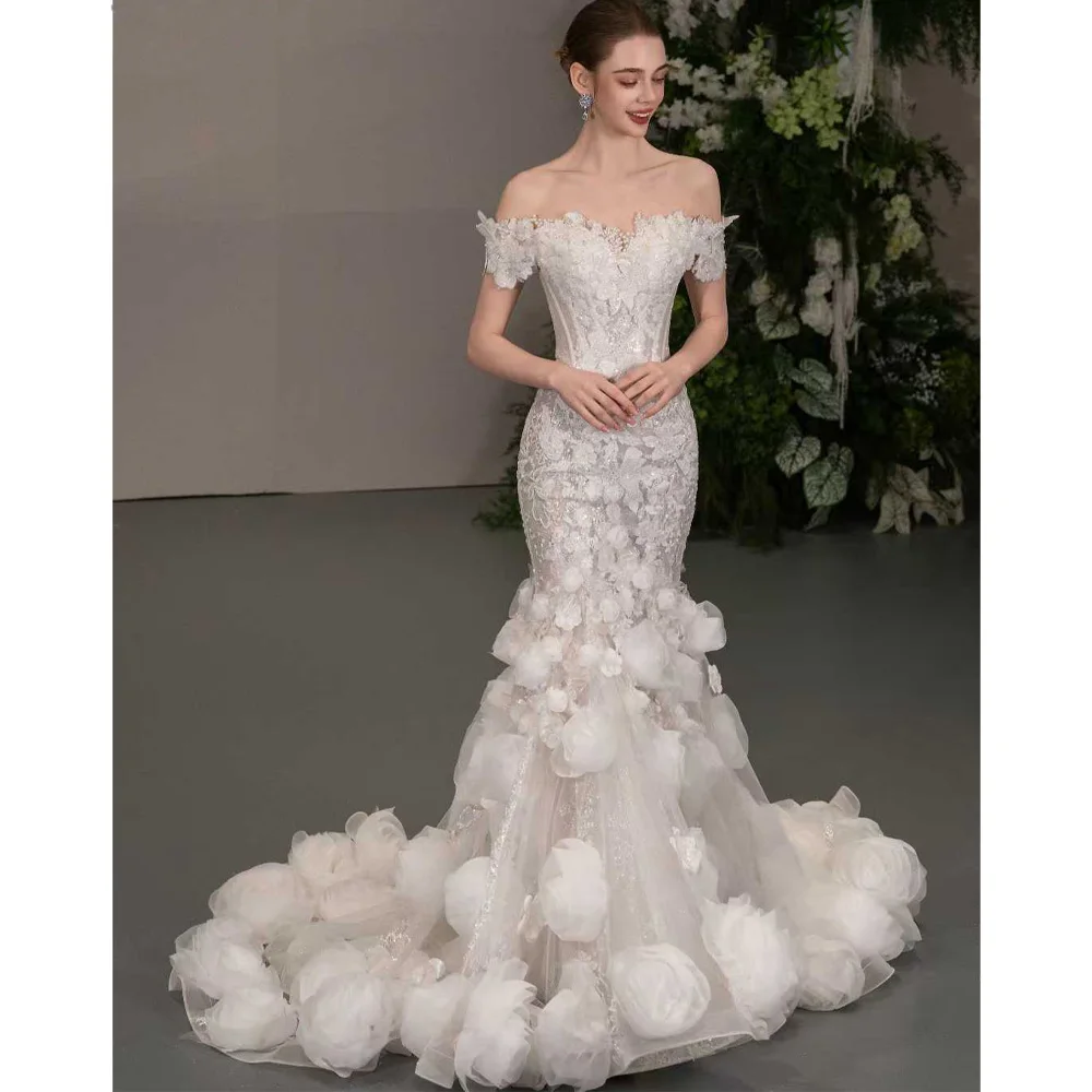 

Роскошное свадебное платье с открытыми плечами в форме сердца и 3D-футляр с вышитыми цветами, подходит для женщин, настраиваемый размер