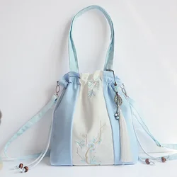 Chinese Style Hanfu Handbag women Vintage Flower Embroidery Shoulder Bag Ancient Style Messenger Bag Drawstring Purse Wholesale