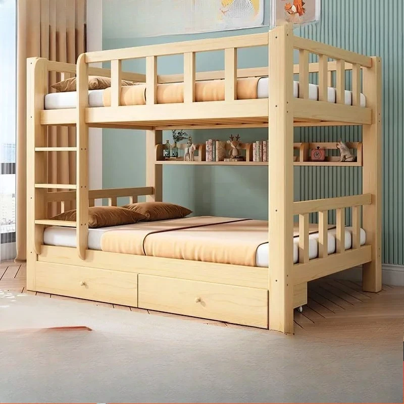 Simple modern upper and lower beds, solid wood two-layer beds, thickened high and low beds