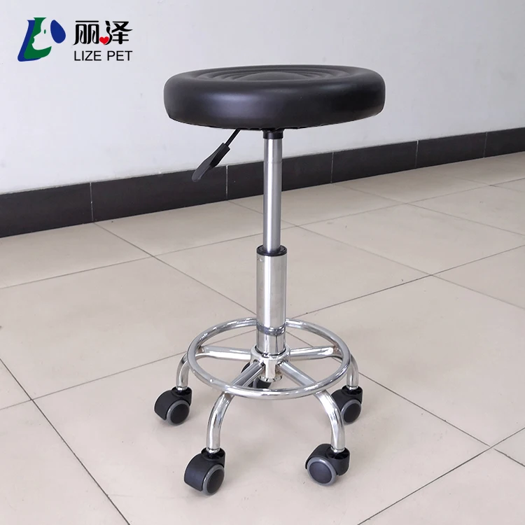 Chaise de Toilettage en Acier Inoxydable avec Roue Rotative à 360 Degrés, Tabouret de Salon de miles Confortable et Mobile