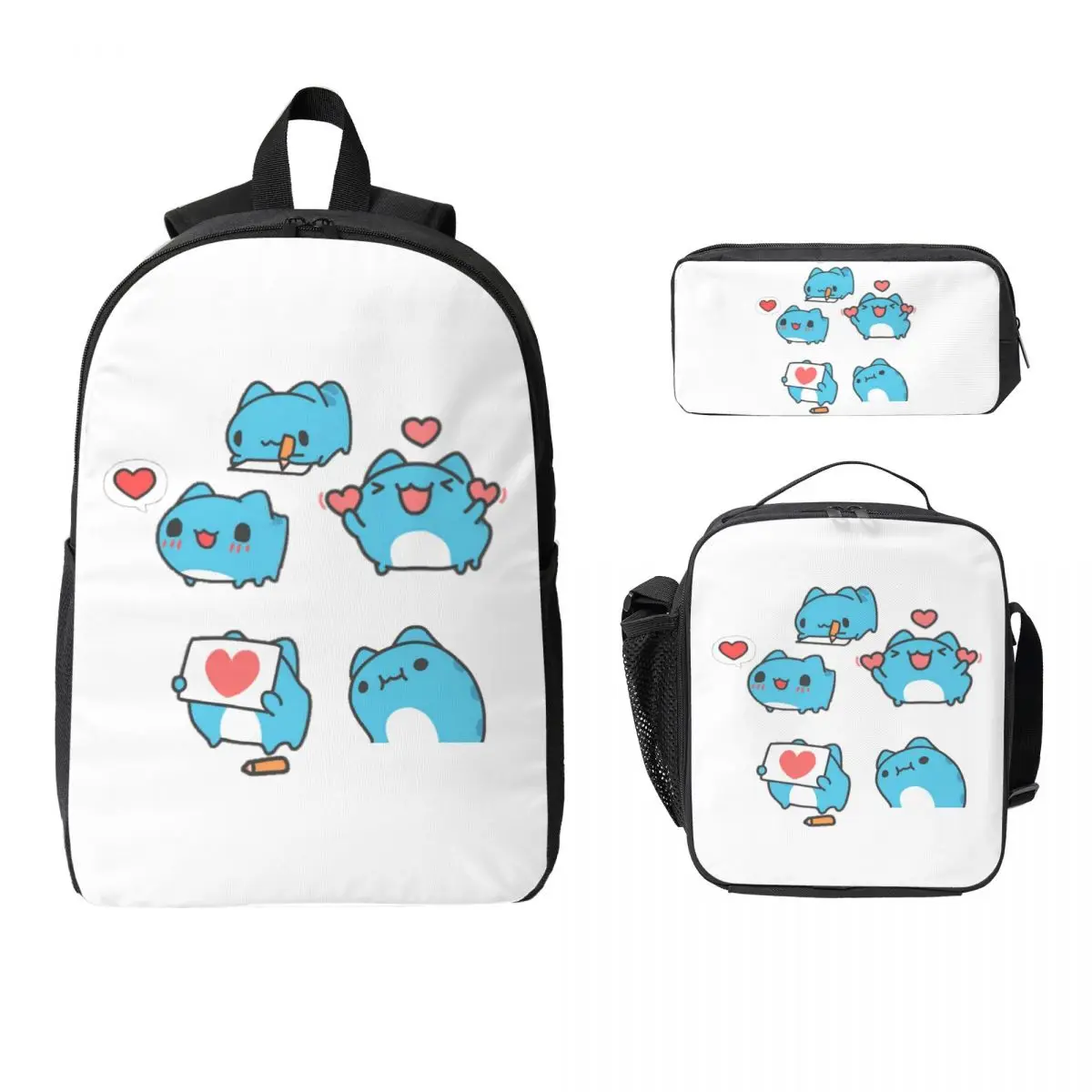 Comic Cat Bugcat Capoo Backpack Boys Girls BookBag School Bag Computer Shoulder Bags 3ps Insulated Lunch Bag Pencil Case