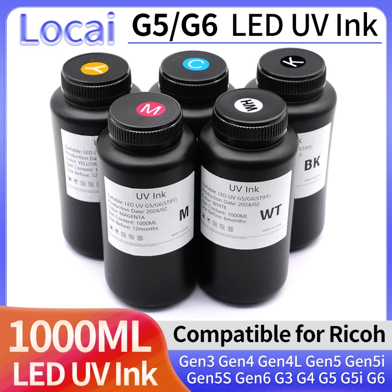 

1000 мл эргономичные УФ-чернила для Ricoh Gen3 Gen4 Gen4L Gen5 Gen5i Gen5S Gen6 G3 G4 G5 G5i G6 печатающая головка Жесткий и гибкий тип УФ-чернил