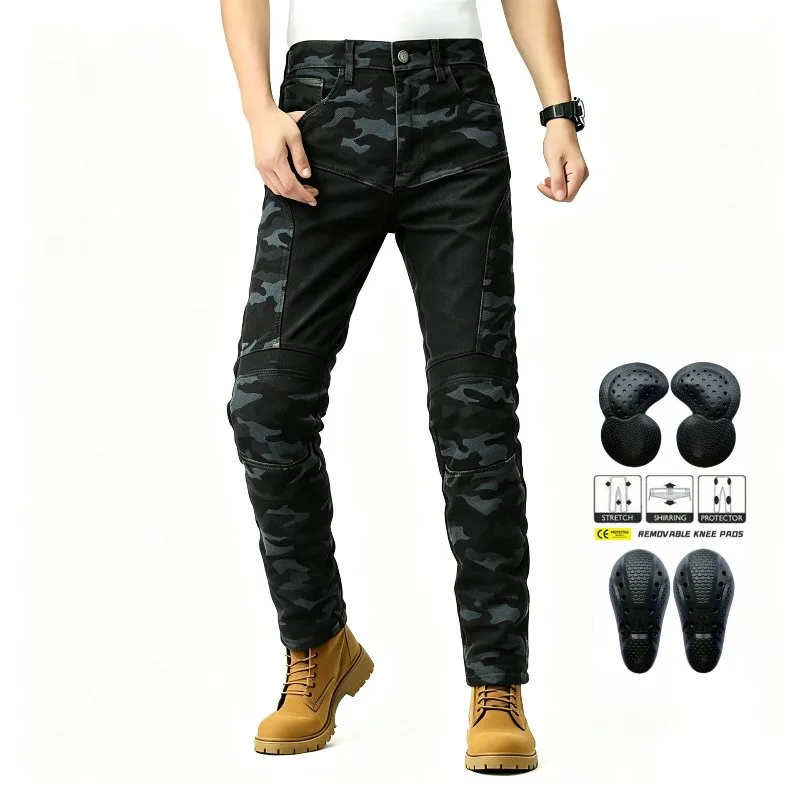 Motorcycle Jeans Men's Locomotive Breathable Riding Summer Camouflage Locomotive Slim-fitting Anti-drop Pants