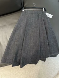 2024 Autumn and Winter New Arrivals Women's High Quality Twill Versatile Temperament High Waist Wool Blended Loose Casual Skirt