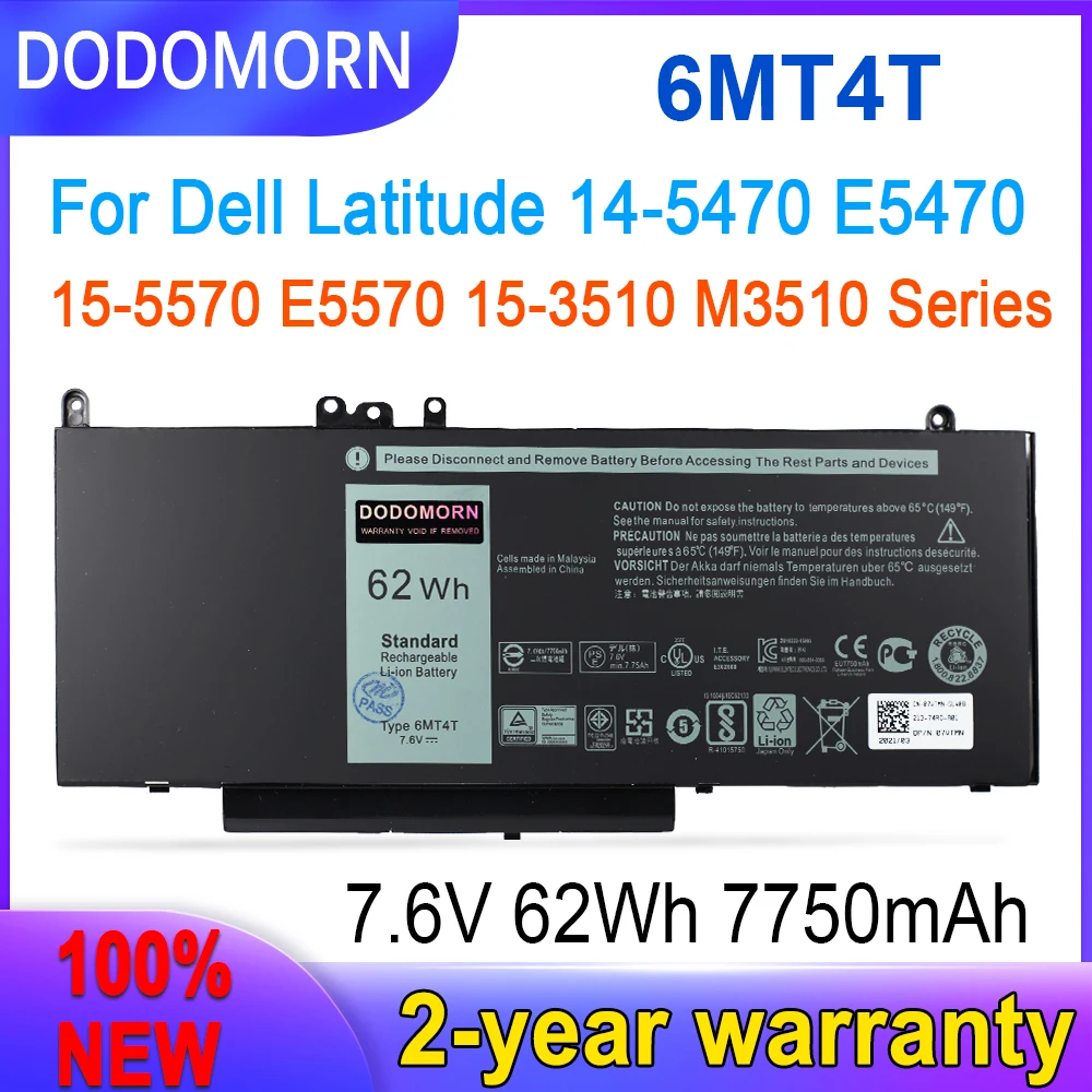 

DODOMORN New 6MT4T 7750mAh Laptop Battery For Dell Latitude 14-5470 E5470 15-5570 E5570 15-3510 M3510 Series High quality