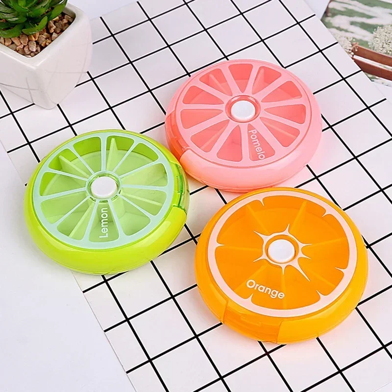 Mini Pill Box Weekly Medicine Pill Box Rotating Pillbox Case Splitter Pill Organizer Portable Travel 7 Day Pills Container Case