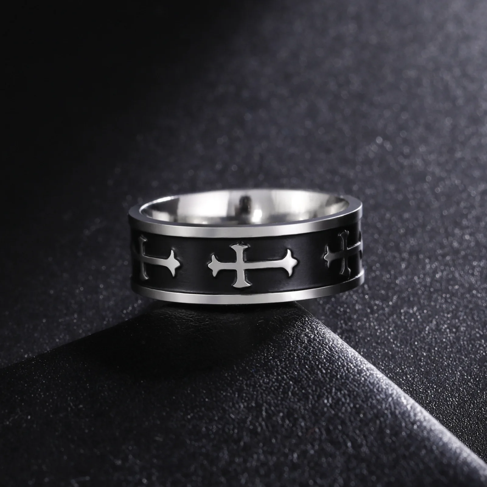 Metal Cross Ring For Men Women Black Silver Color Stainless Steel Ring Punk Gothic Simple Accessories Christian Jewelry Gift