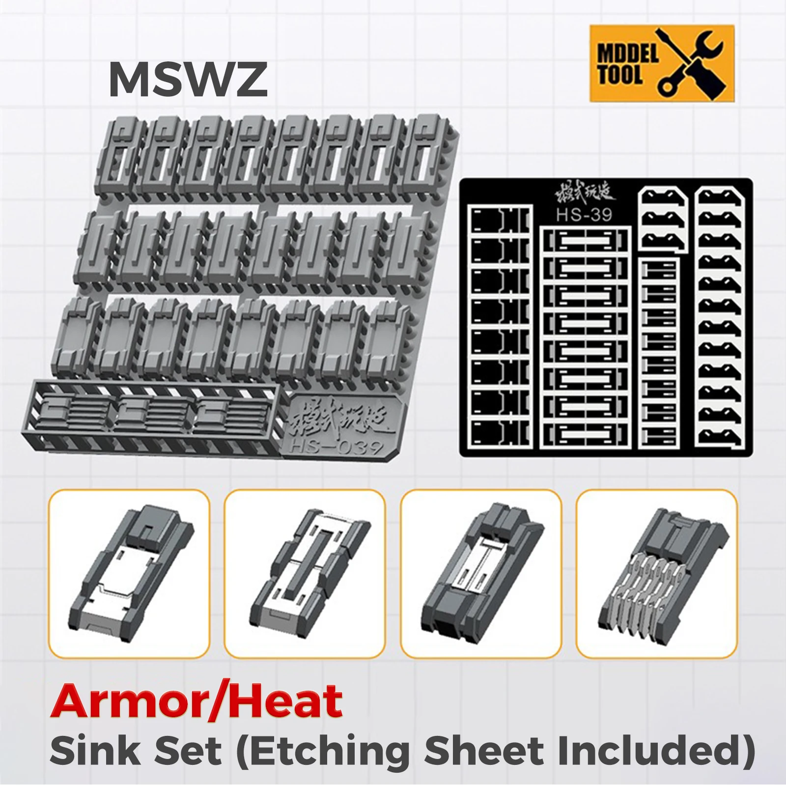 MSWZ HS039 Mecha Model Heat Sink Detail Enhancement Kit with Etching Sheet Boost Universal Assembly for 1/144 & 1/100 Scale