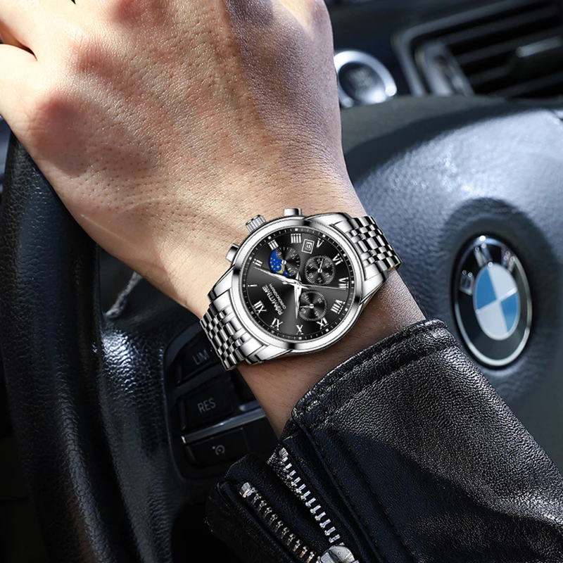 ROMITIME Men's Watch Top Luxury Brand Waterproof Luminous Stainless Steel Business Date Chronograph New Quartz Wristwatch