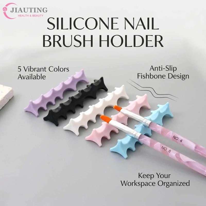 1PCS Silicone Fishbone Nail Pen Holder Brush Rack Shelf UV Gel Brush Display Stand Makeup Painting Pen Rest Organizer Stander