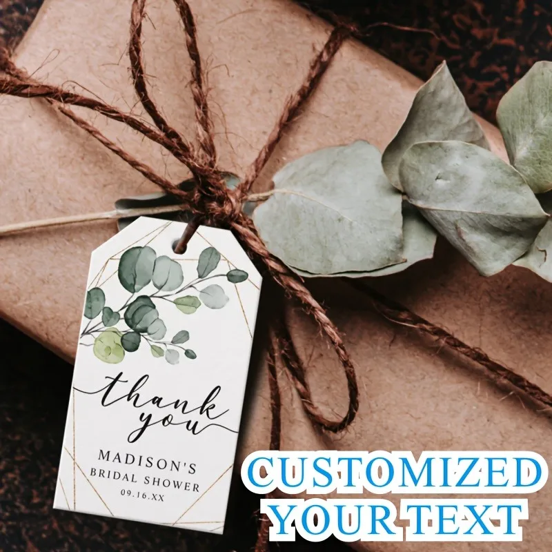 Custom Bridal Shower Thank You Hang Tags 500Pcs (3x5cm) - Custom Text, Eucalyptus Floral, Gift Tags (No String)