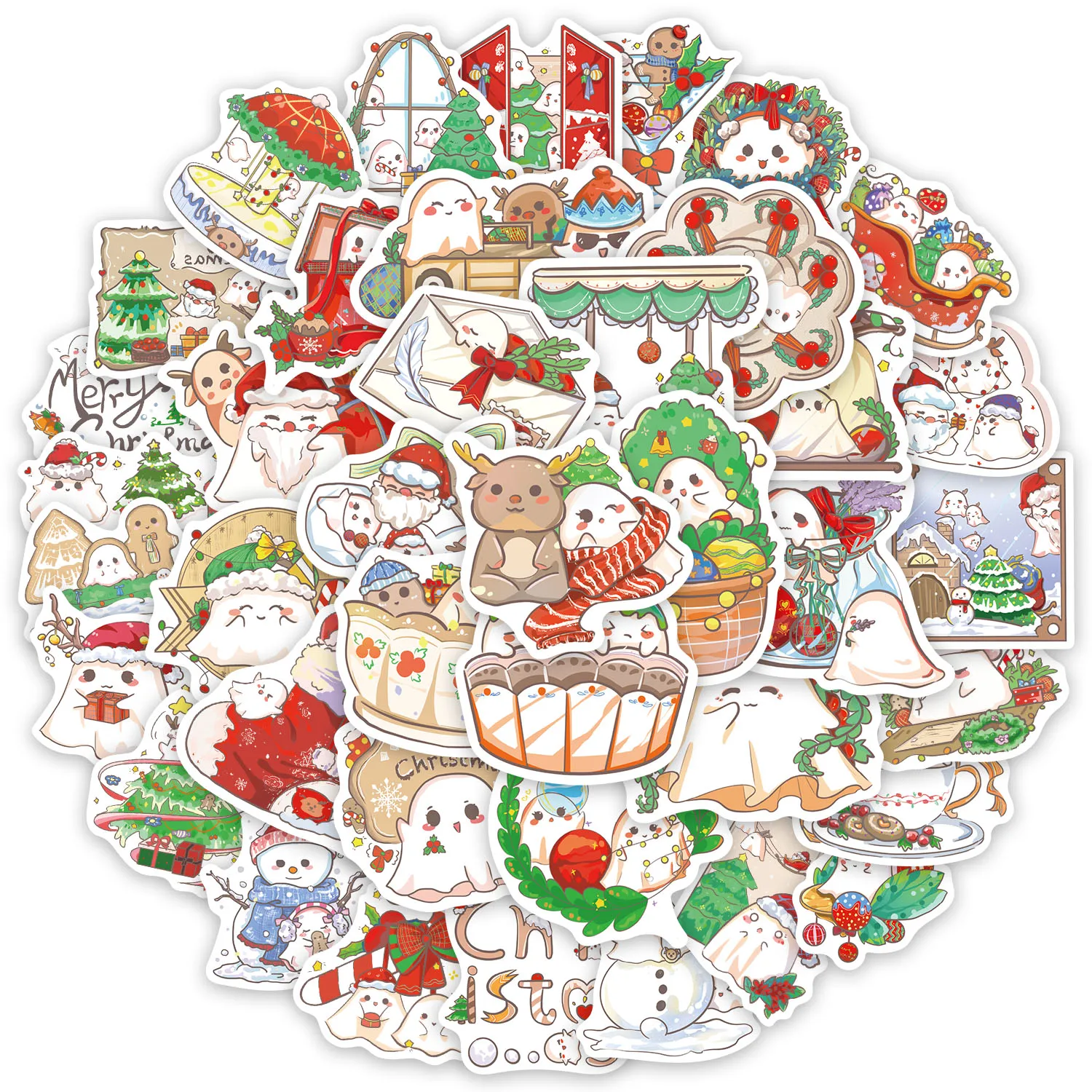 สติกเกอร์ลายผีคริสต์มาส 50 ชิ้น สำหรับตกแต่งเคสมือถือ แล็ปท็อป กระติกน้ำร้อน ของเล่น