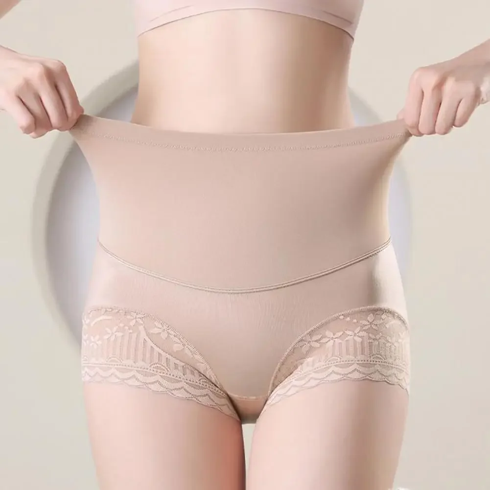 Lightweight Undergarments High Waist Tummy Control Lace Panties for Women Soft Stretchy Anti-septic Underwear with Breathable