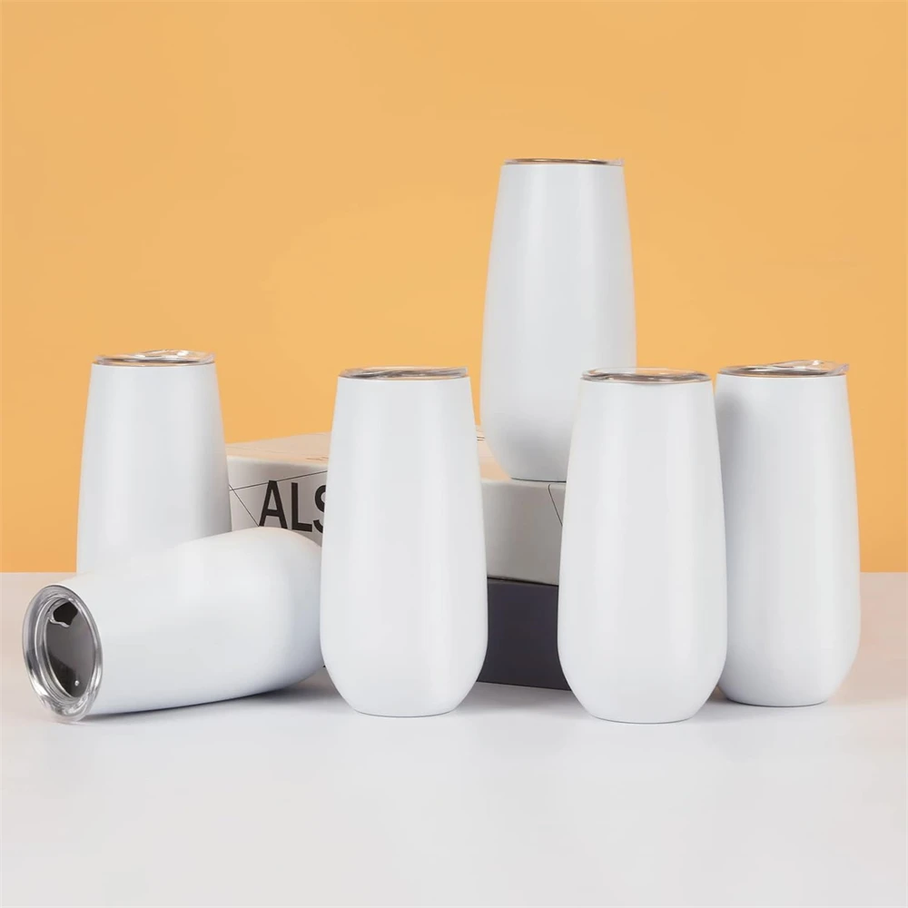 6 Pack Sublimation Blank Stainless Steel Double Insulated Champagne Flute Tumbler with Lid DIY 6oz Unbreakable Reusable Cup
