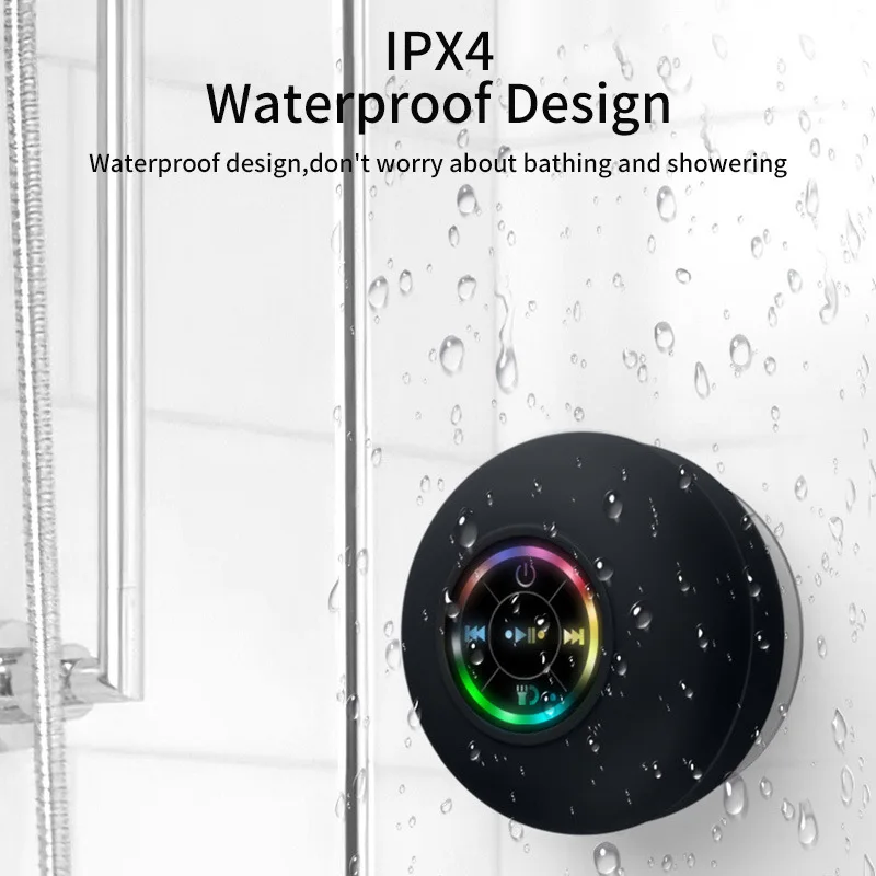 Mini Waterproof Bluetooth Speaker With Suction Cup Subwoofer LED colorful light-emitting Loudspeaker Pool Beach Car Music