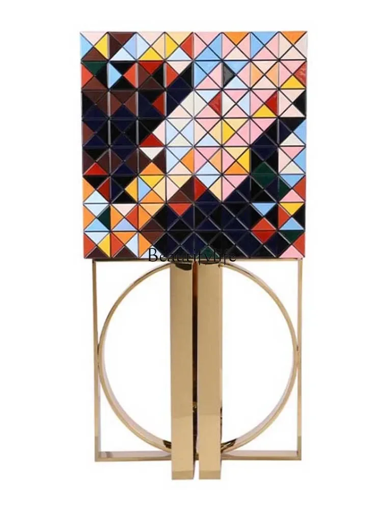 Italian light luxury living room color side cabinet metal corridor decorative corner cabinet