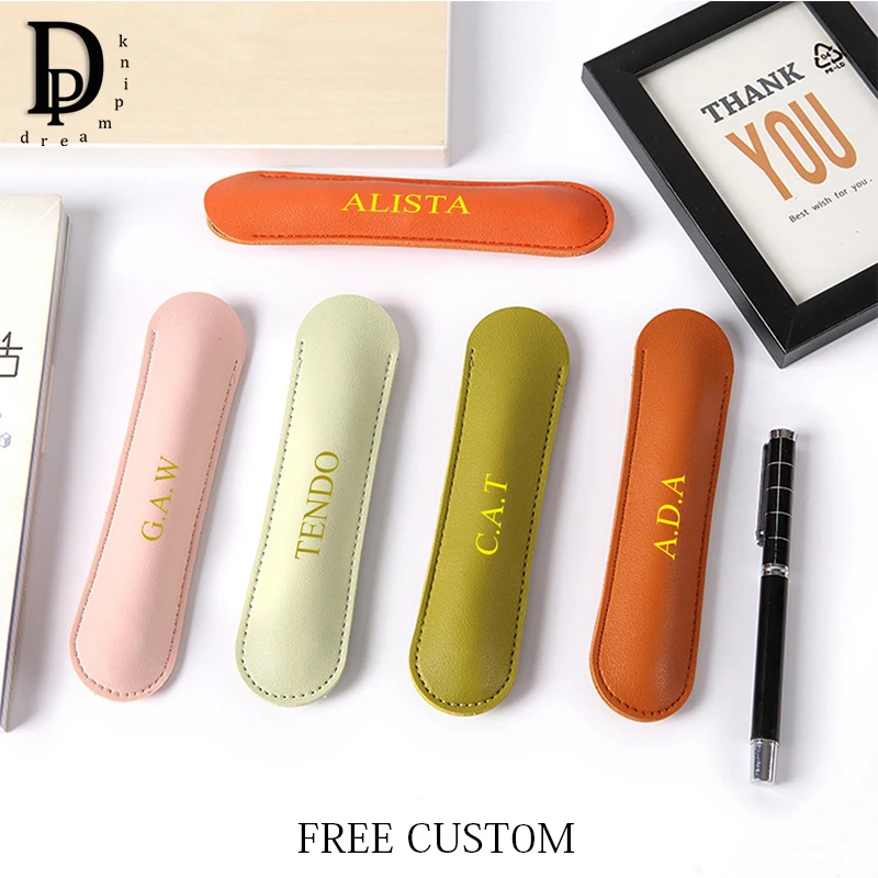 Custom Initials Business Pen Holder Personalize Name Student Leather Pencil Case Engrave Letter Mini Gift Wedding Party  Present