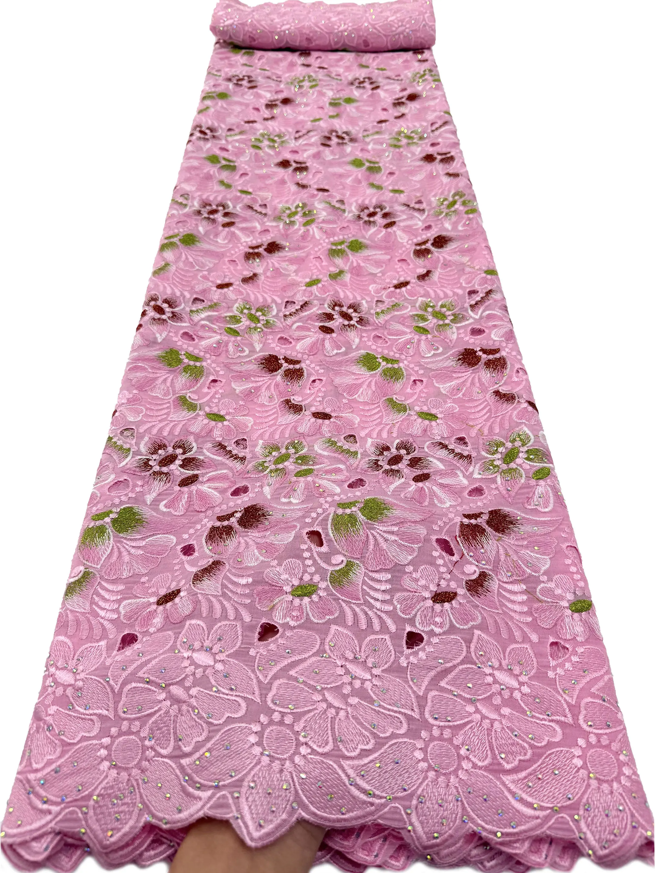 2026 New Design Swiss Voile Lace Cotton Fabric High Quality African Embroidered Lace With Stones For Wedding Party Dress Sewing