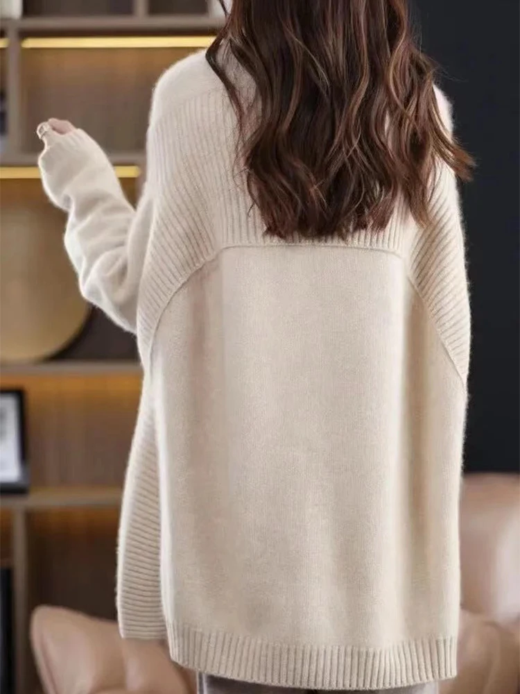 100% Pure Wool Knitted Shawl for Autumn/WinterFashionable New Style Women Lapel Sweater Cardigan Loose Versatile Cape Thick Coat