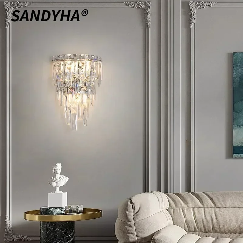 

SANDYHA Nordic Style Wall Lamp Transparent Crystal Design LED Light for Living Room Bedroom Decoration Indoor Lighting Fixture