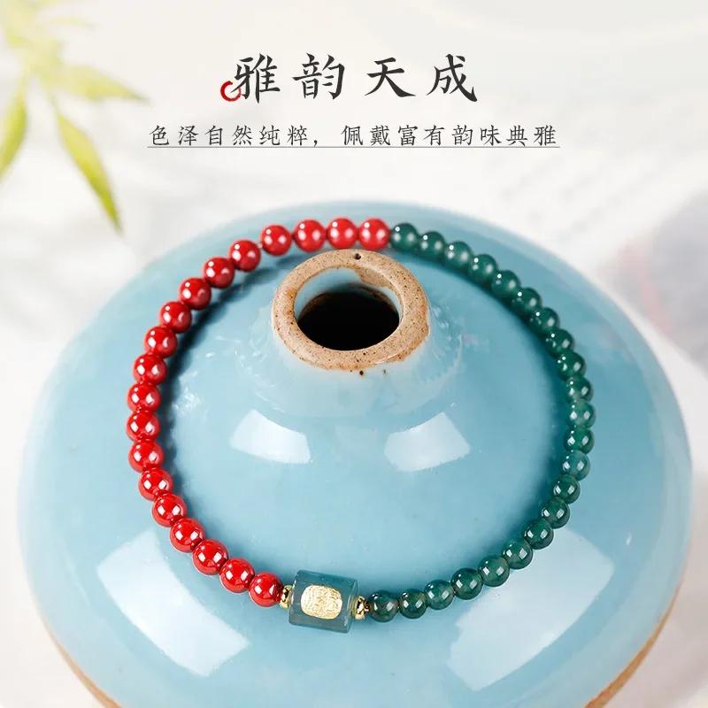 Grade 5A Blue Water Emerald Lucky Bead Bracelet Passepartout Zakilam Jewelry Girl's Chinese Style Purple Gold Sand Hand String