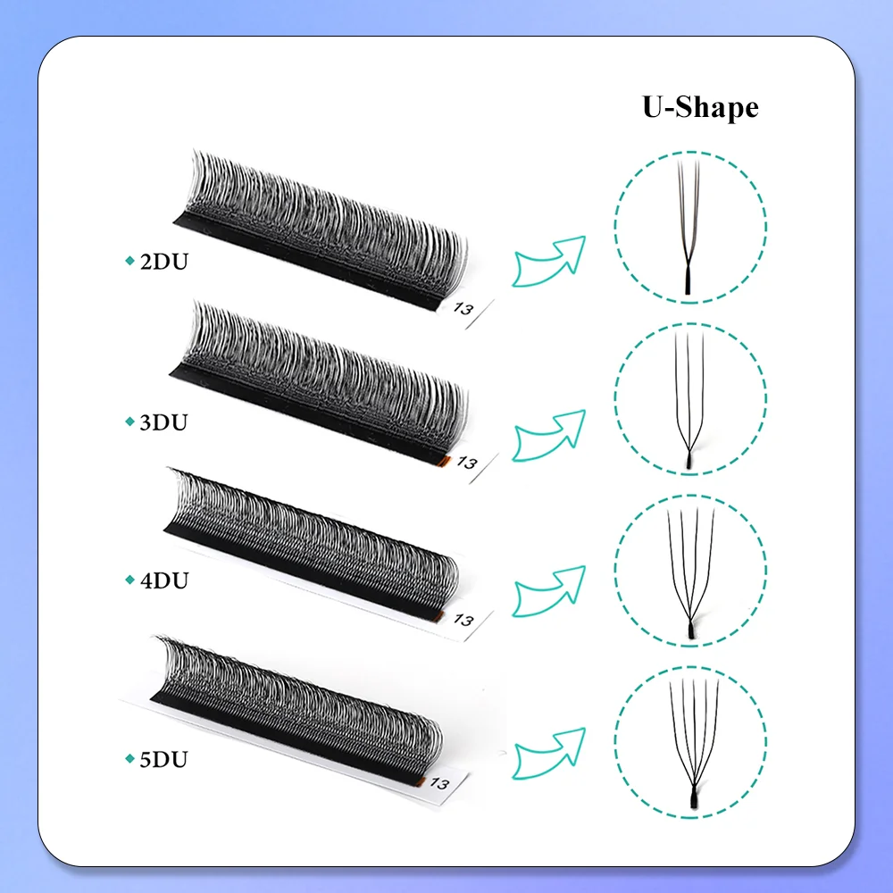 LASHINE 2D/3D/4D/5D U-Shape Clover & YY Fans Wimpernverlängerungen 12 Reihen 0,07mm C/D Curl Mix 8–14mm Weiche Handgefertigte Volumen-Wimpern – Detail 3