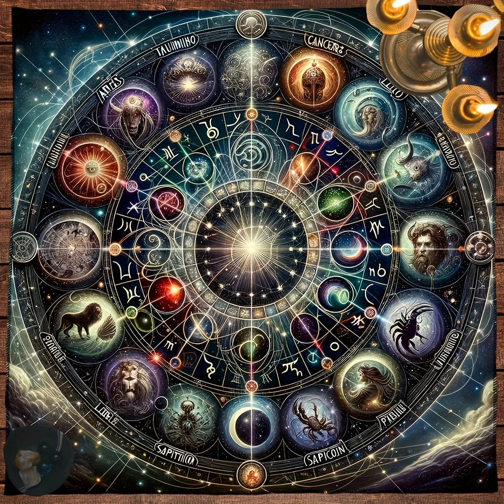 Tarot Cloth Small Tarot Cloth Astrology 1 piece constellation tablecloth - 12 constellation divination tarot cloth, cosmic