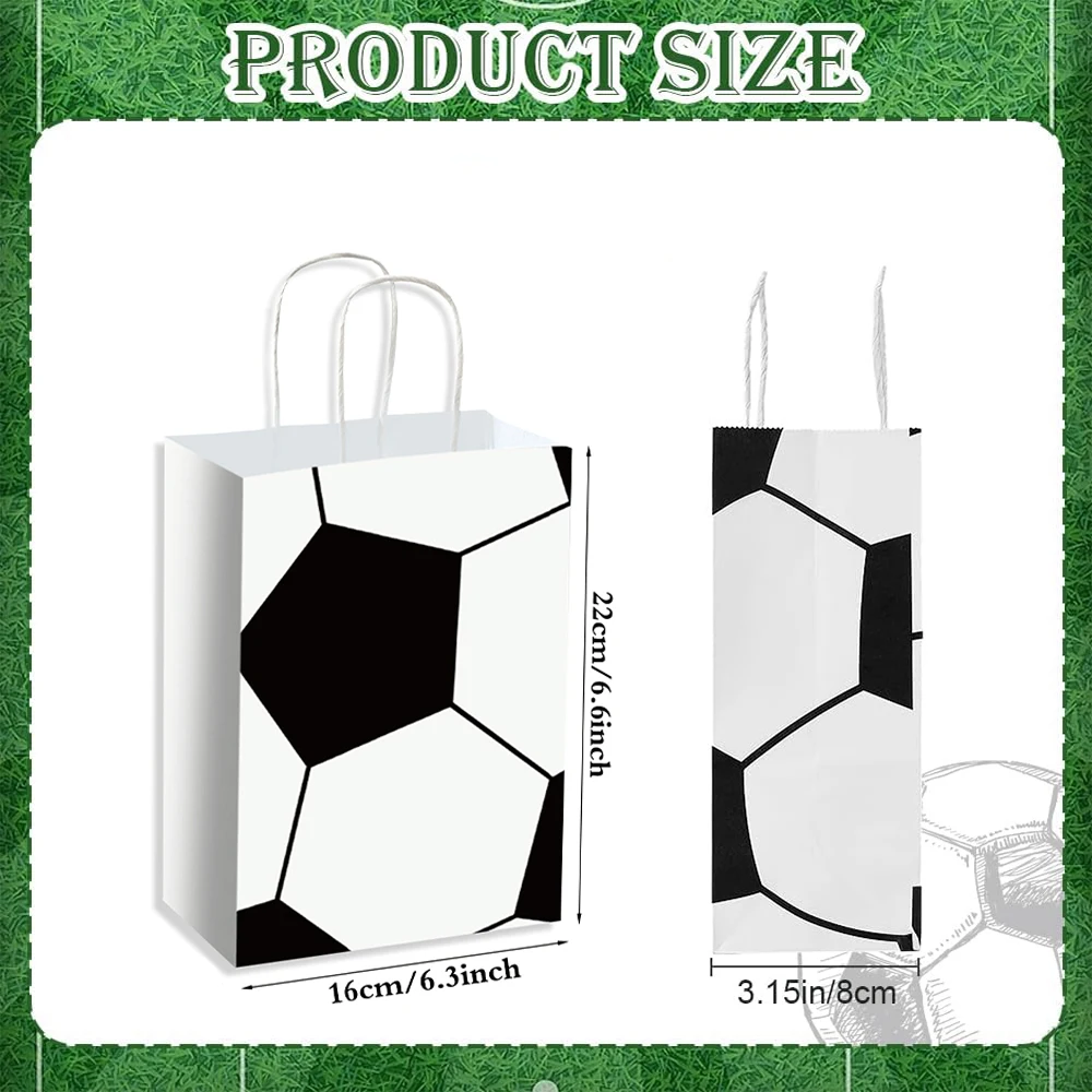 Fußball-Partygeschenk-Papiertüte, Fußball-Themenparty-Geschenktüte mit Griffen, Fußball-Goodie-Tasche, Süßigkeitentüte, Partyzubehör, 10 Stück/20 Stück – Detail 9